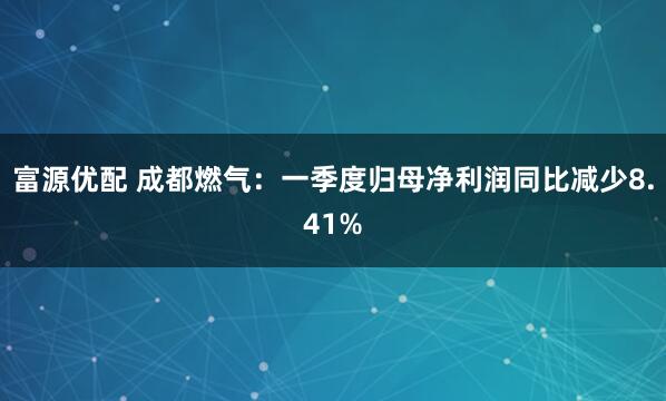 富源优配 成都燃气：一季度归母净利润同比减少8.41%