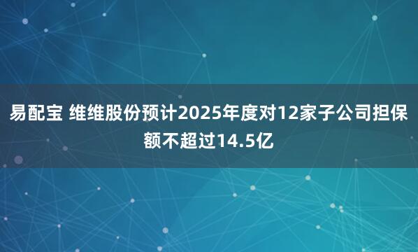 易配宝 维维股份预计2025年度对12家子公司担保额不超过14.5亿